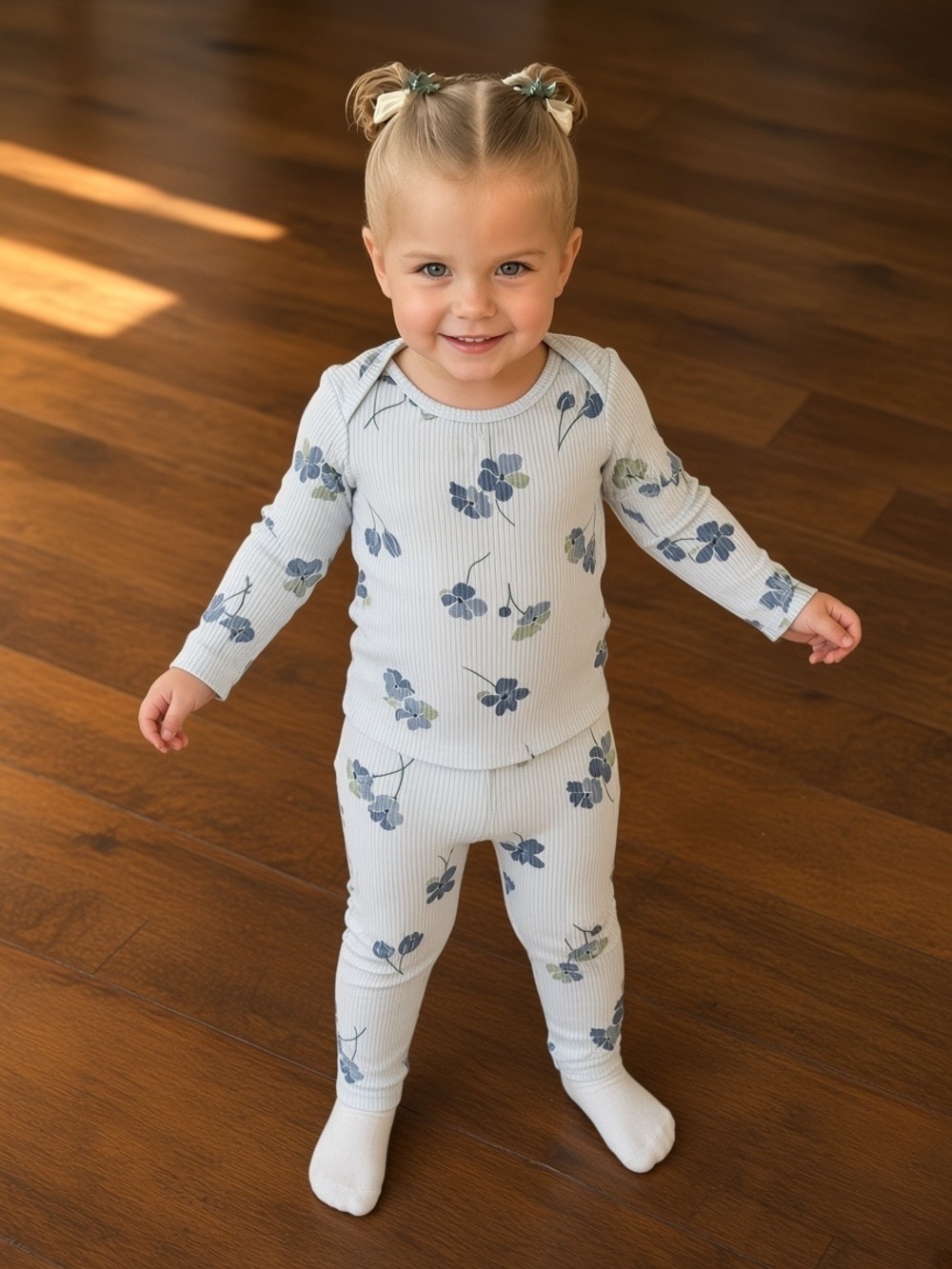 Carter's Light Blue Floral Ribbed matching  Set with ruffle butt